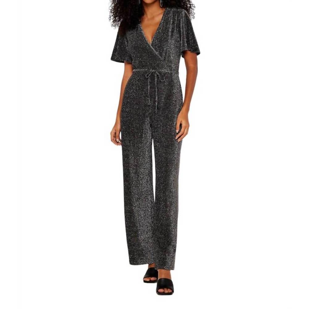 NEW APRICOT sparkle angel sleeve jumpsuit in silver